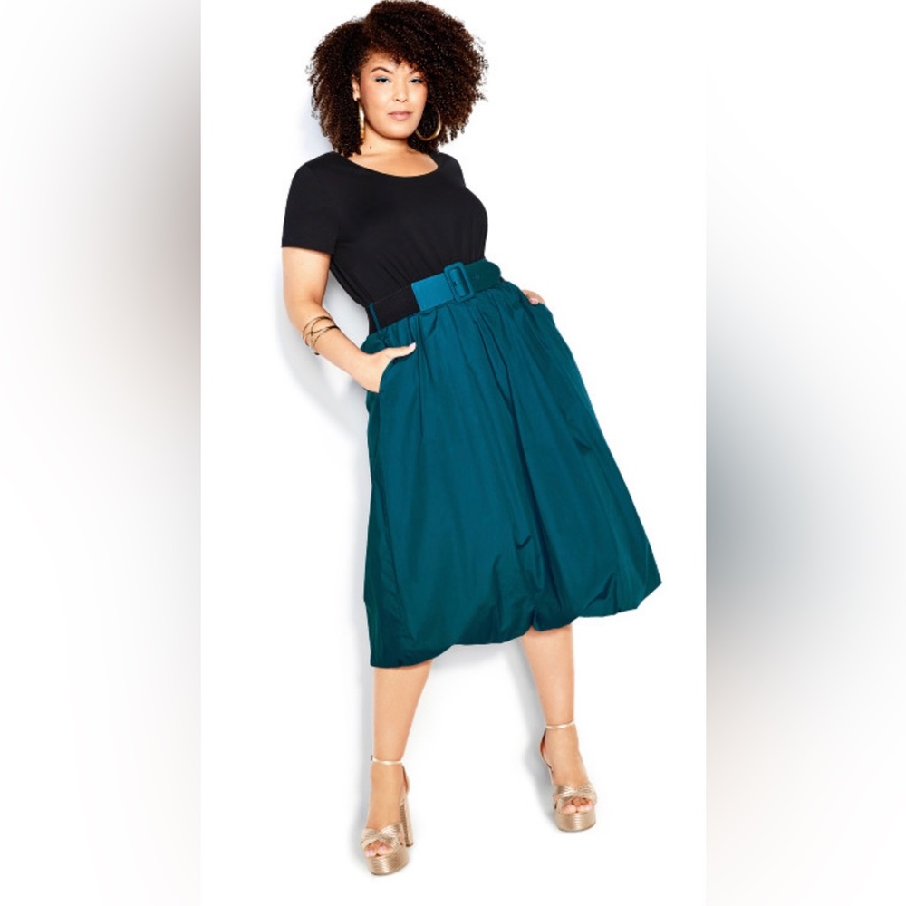 City Chic Dress Sz L/20 Paris Days Bubble Hem - Teal NWT (Colors Crisp/Bright)